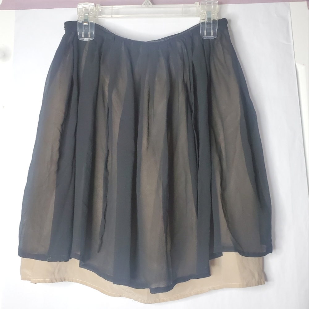 Silk Black Skirt Tan Silk Lining Calvin Klein Size 6 29.5 Waist Ballerina